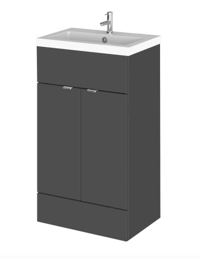 Hudson Reed Fusion Grey Gloss 500mm Vanity Unit & Basin (355mm Deep)